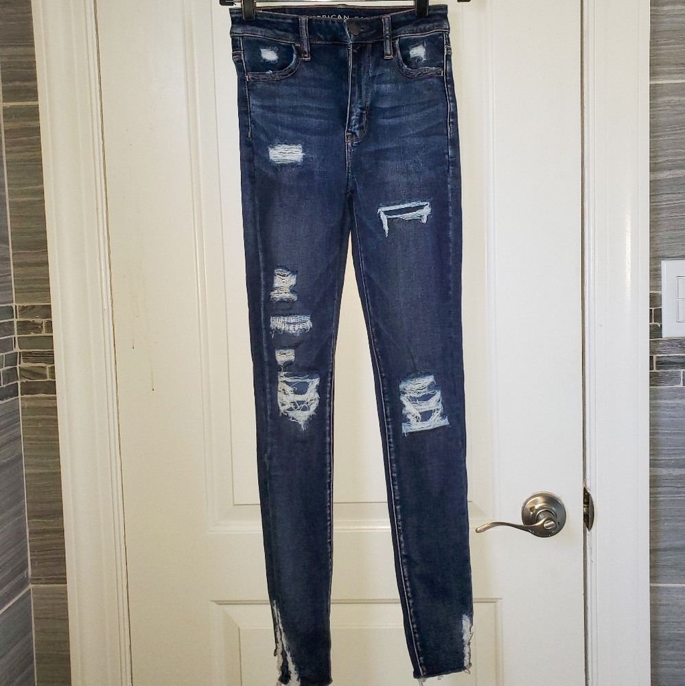 American eagle super high rise ripped jegging